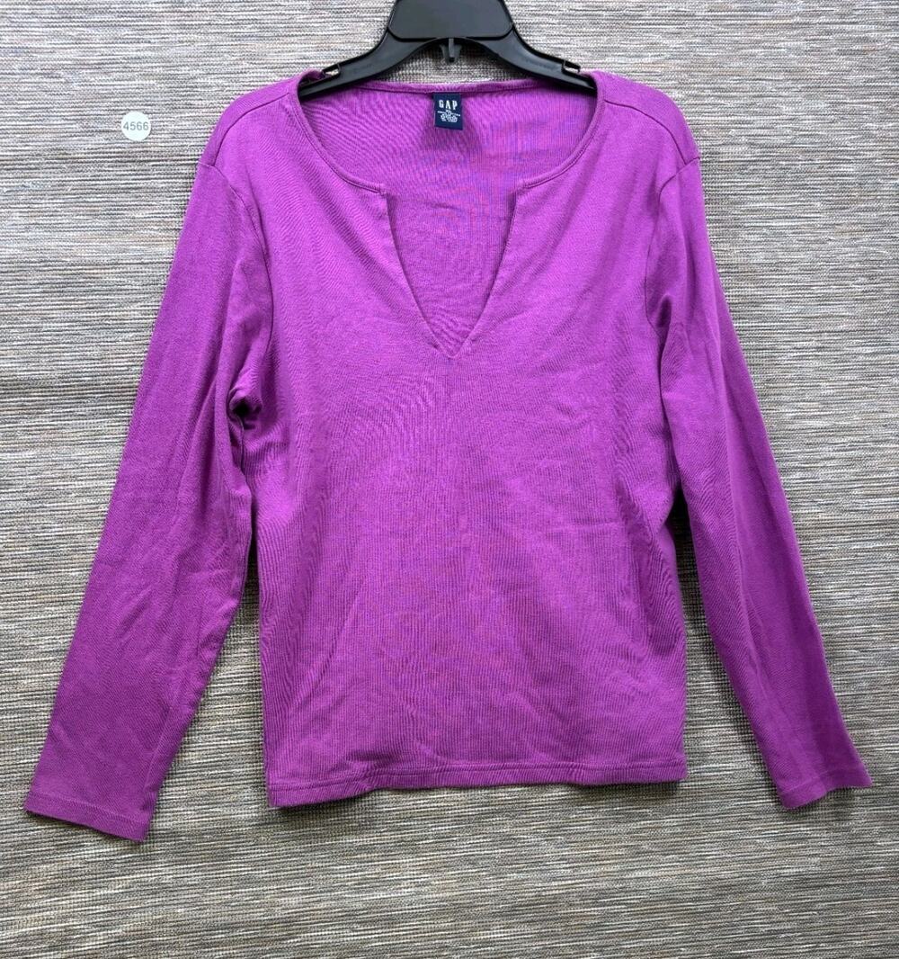 Gap Knit Sweater Womens Size XL Purple Henley Neck Long Sleeve